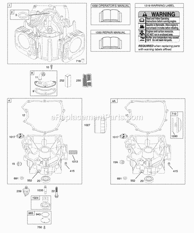 Cylinder Engine Sump Diagram and Parts List for 4045A7-0307-E1  Briggs and Stratton Engine